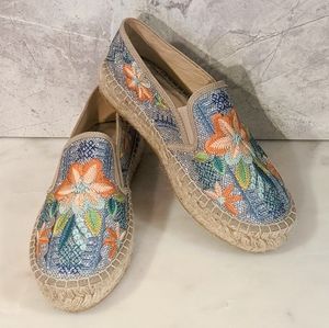 Johnny Was Elysia Sparkly Embroidered Floral Platform Slide Espadrilles